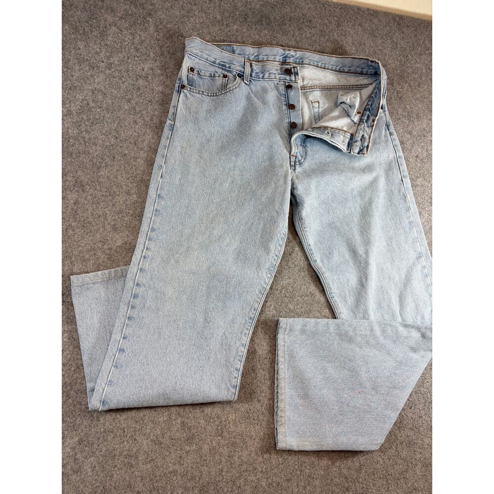 VINTAGE 90s Levis 501 Jeans Mens Blue Straight Leg Light Wash Denim USA 34x29 - Picture 7 of 10